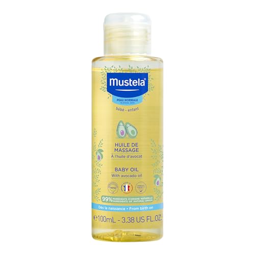 Mustela Baby Oil – Moisturizing Oil for Massage – with Natural Avocado, Pomegranate & Sunflower Oil – 3.38 fl. Oz