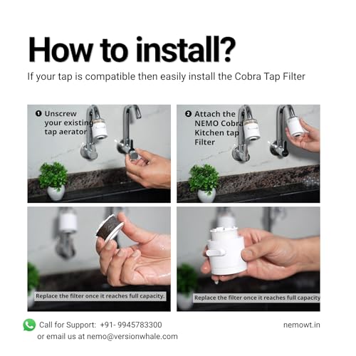Image of NEMO Cobra Kitchen Tap Filter | Made in South Korea | Removes Residual Chlorine, Rust, Heavy Metals and Larvae | Adjustable Dual Water Outlet | Minimalist Korean Water Filter Designed for Kitchen Use