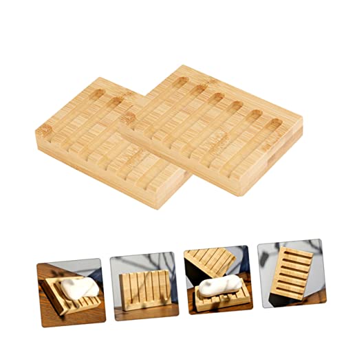 Cabilock 4 Pcs Bathtub Home Wooden Gym Soap Dish With Shower Waterfall Case Color Outdoor Saver Drain Sink Tray Toilet Handmade Dishes Sponge For And Wood Draining Natural Kitchen Scrubber #TOP4