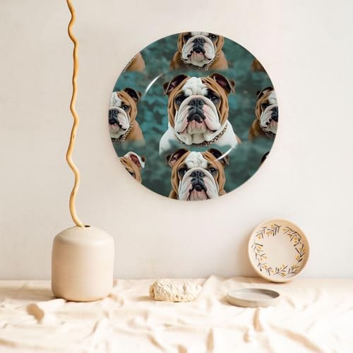 Assiette décorative Bouledogue anglais pour salon et bureau avec socle