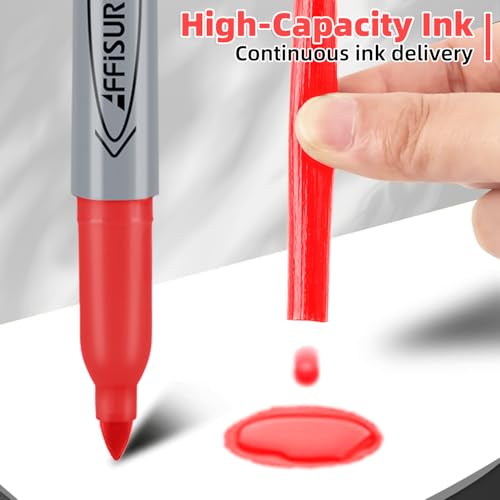 Image of Red Permanent Marker, Fine Point Markers Quick Drying, Fade Resistant, No Smear, Waterproof, Smudge-Proof, Classroom Home Office Supplies, on Paper, Glass, Plastic, Metal, Wood, 18 Pack