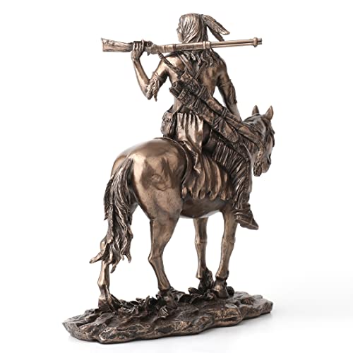 Estatua de resina con acabado bronce de nativo americano a caballo miniatura 3