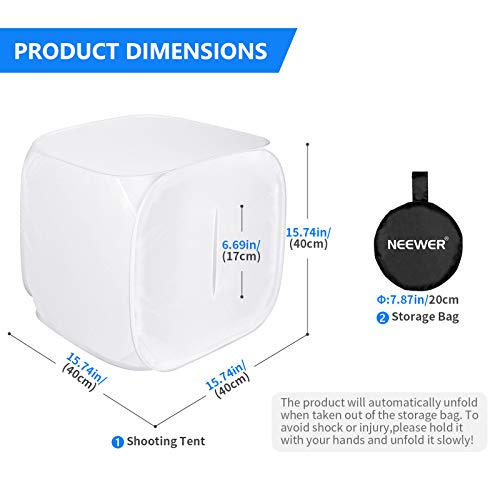 Neewer Kit de caixa macia de difusão de cubo de luz para estúdio fotográfico 40 x 40 cm com fundo de