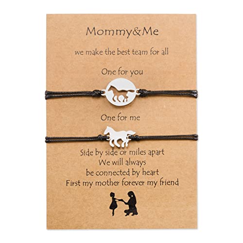 YELUWA 2 Piezas Caballo Madre Hija Regalo Madre Hija Pulseras Conjunto Mamá Y Yo Deseo Pulsera Madre Hija Joyería Hija Regalo De Mamá Cumpleaños Día De La Madre Mamá Regalos De Hija Mamá