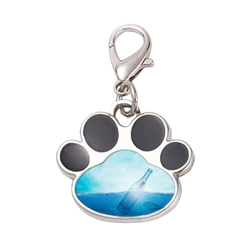 DIYthinker?Ocean Glass Bottle Science Nature Pet Tag Keychain Dog Cat ID