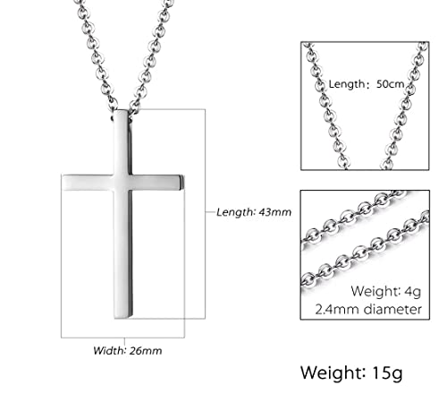 Reve Simple Stainless Steel Silver Tone Cross Pendant Chain Necklace For Men Women, 20’’-22’’ (1.71.02'' Pendant+20'' Chain) #TOP4