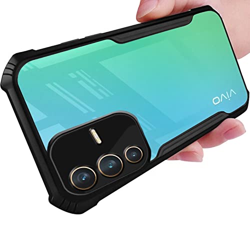 Image of Pikkme Plastic Crystal Clear Transparent Back Ultra Hybrid Full Camera Protection Raised Edge with 360 Degree Protection Bumper Back Cover for Vivo V23 Pro 5G (Black)