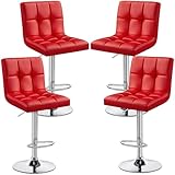 Topeakmart Bar Stools Set of 4, Modern Height Adjustable Bar Chairs of PU Leather, Swivel Bar Stools with Backrest and Footrest for Bar, Kitchen, Living Room and Restaurant, Red