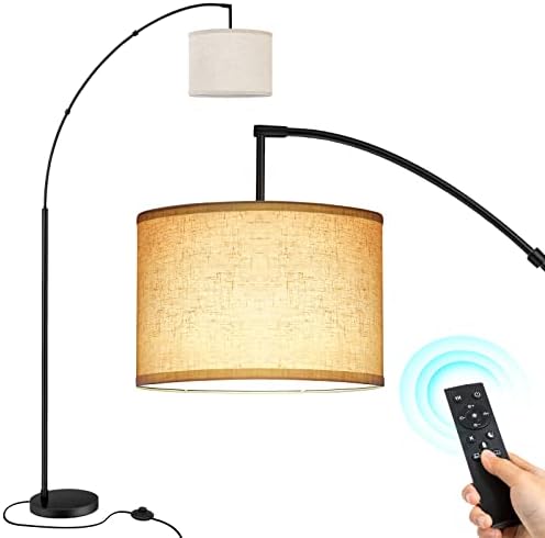 OUTON Arc Floor Lamp with Remote Control, 81" Height Dimmable LED Floor Lamp with Stepless Color Temperature, Tall Standing Lamp with Adjustable Hanging Drum Beige Shade for Living Room, Bedroom