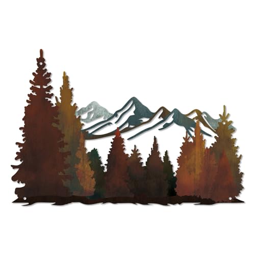 Putuo Decor Mountain Metal Wall Decor, Rustic Mountain Landscape Wall Art, Modern Farmhouse Pine Forest Scene Nature Hanging for Living Room Bedroom Office