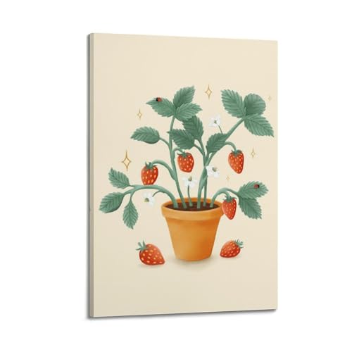 Poster mural fraises en pot encadré 20x30cm pour une décoration de cuisine moderne