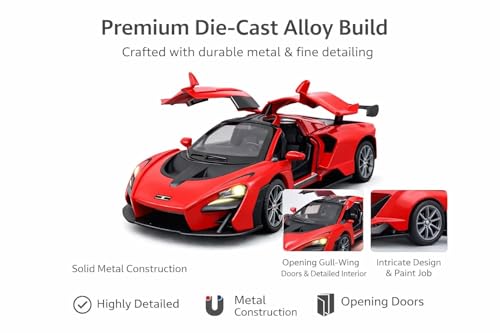 Image of Brand Conquer Defender 1:36 Diecast Model | Openable Doors, Bonnet & Boot for Kids and Collectors | Alloy Metal Car Toy | Perfect for Play & Display (Mclaren Senna Red)