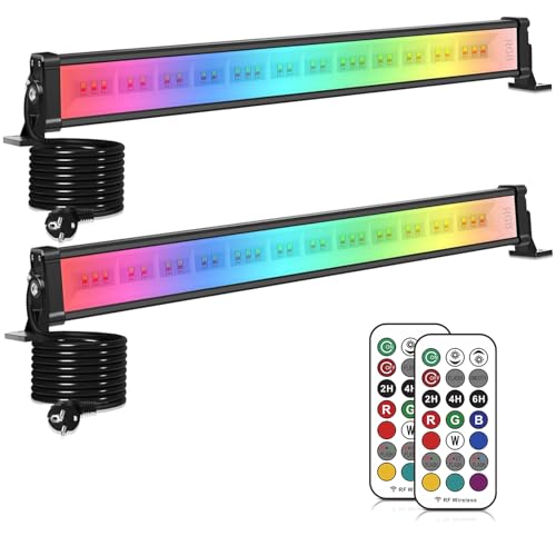 Linke RGB LED 42W Wallwasher 2er mit Fernbedienung Außenstrahler Dimmbar Flutlicht Bunt IP66 Wasserdicht Lightbar mit Memoryfunktion für Aussen Innen Baum Garten DJ Home Party Weihnachtsdekoration