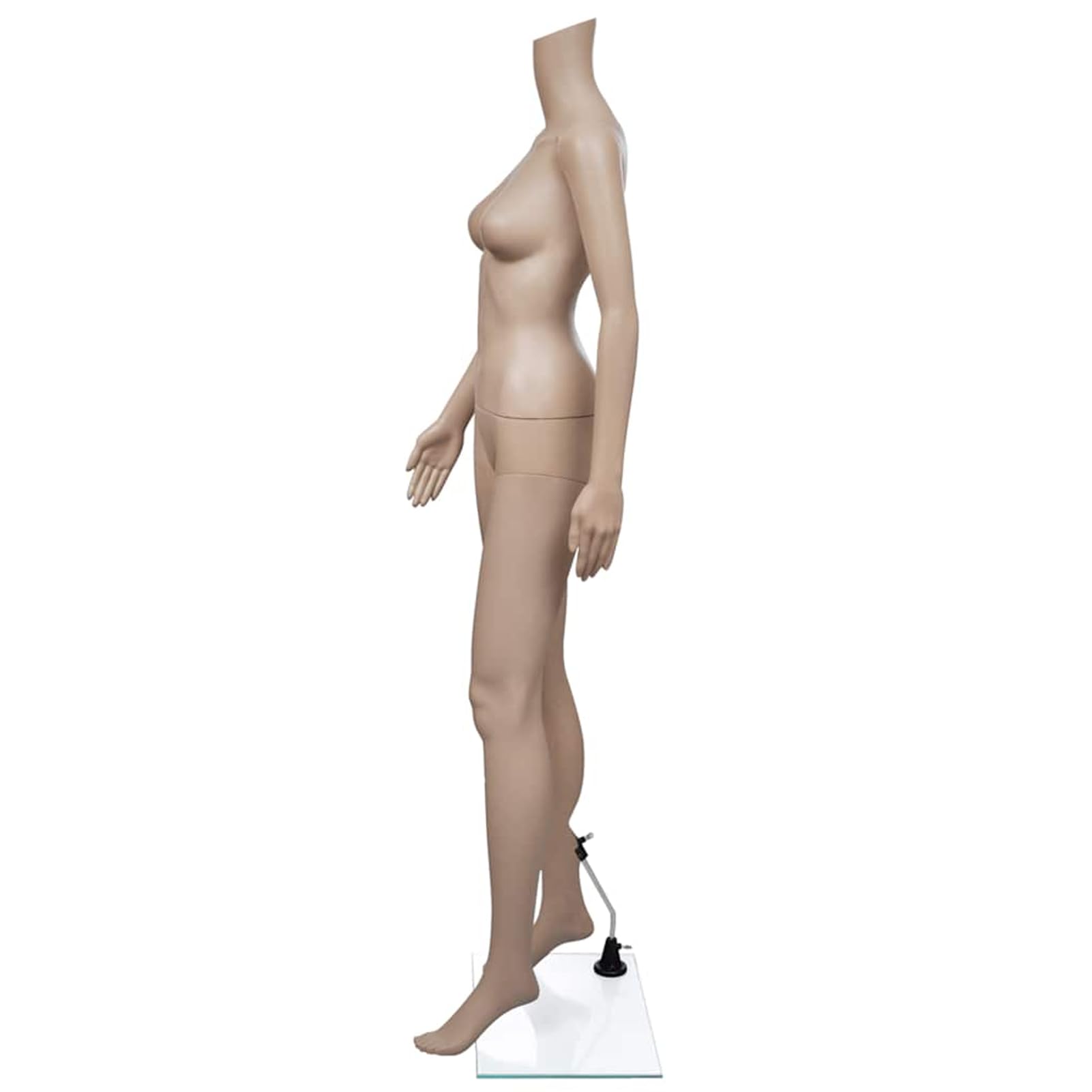 Homgoday Schaufensterpuppe Frau ohne Kopf, weibliches Mannequin aus PP, beige, Konfektionsgröße 36-38, 161 cm, Schulterbreite 40 cm, mit Glas-Bodenplatte und Aluminium-Standfuß, für Mode- und Bekleidu