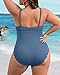Charmo Plus Size Tummy Control Swimsuit One Piece Scallop Trim Ribbed Ruched Full Coverage Bathing Suits for Curvy Women Blue 1X
