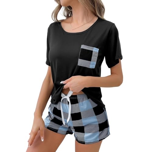 Haut doux et short écossais ensemble vêtement maison femmes casual