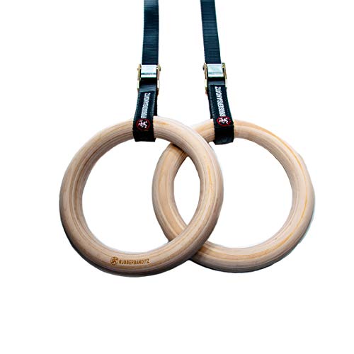 Rubberbanditz- Wooden Gymnastic Rings W/ 16ft Adjustable Straps Gymnastic Rings | Exercise Olympic Rings | Perfect for Workout, Strength Training, Pull-Ups and Dips - Thumbnail 2
