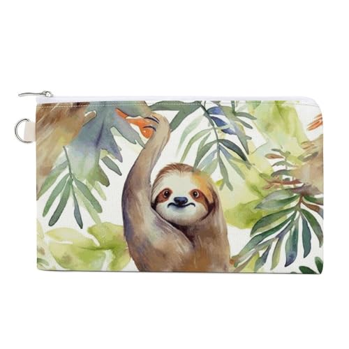 GPFVSJW Watercolor Sloth Canvas Wallet, Large Capacity Handbag Long Wallet Bi-Fold Wallet Change Purse Rfid Blocking Credit Card Holder Wallet for Women Men