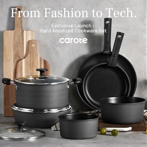 Image of CAROTE 20pcs 4-Ply Premium Hard Anodized Pots and Pans Set Non Stick with Detachable Handle, Dishwasher /Oven Safe, RV Kitchen Cookware Set Nonstick, Induction Cookware, Large Capacity Pans and Pot Set