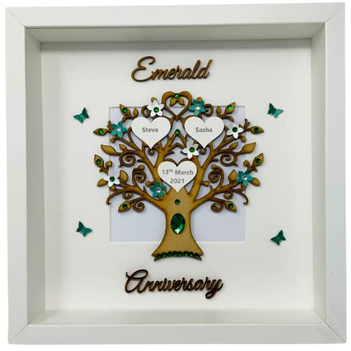 55th Anniversary Gift for Husband Wife Her Him, Personalised Handmade Family Tree Picture Frame, Emerald Wedding Anniversary for Parents Fifty Five 55 Years - Various Designs (Wooden)