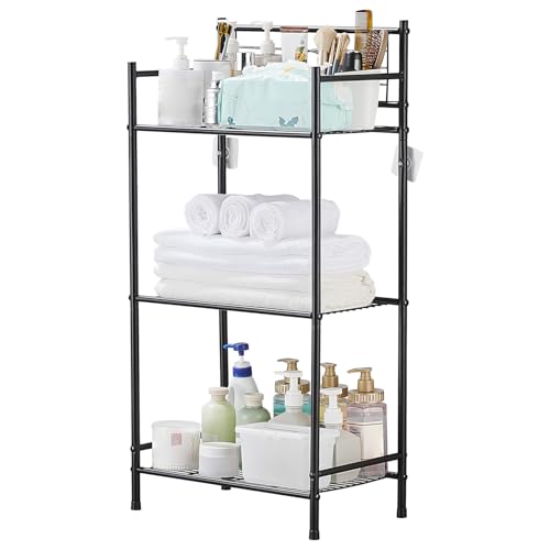 LIUBEI Étagère de Rangement, 3 Niveaux, Étagère Salle de Bain, Accessoire Douche, Meuble pour Cuisine, Salon, Chambre, Couloir, Noir
