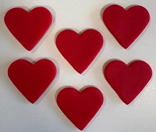 Anniversary House Red Sugar craft Heart Toppers – Valentines Edible Cake Decorations for Cupcakes, Birthday Cakes, Anniversaries & Celebrations – Pack of 6