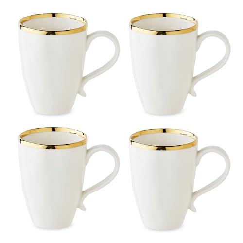 Regency Gold 18-Ounce Porcelain Mugs – Set of 4 Stylish Gold-Trimmed Mugs – Elegant Drinkware for Coffee, Tea & Hot Chocolate – Durable, Dishwasher-Safe Cups for Everyday Use & Special Occasions -  Certified International, 14592SET4