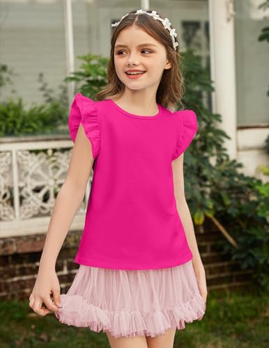 Image of Arshiner Girls Shirts Ruffle Short Sleeve Summer Cute Casual Crewneck Tops Blouse Tee
