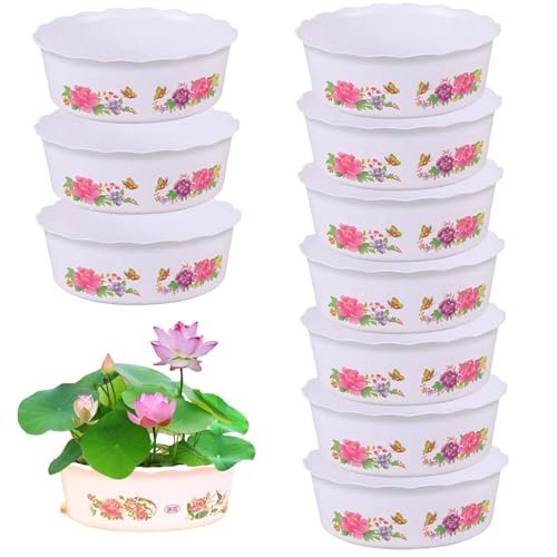 Peosaard Fioriera, fioriera a ciotola di loto da 10 pezzi, ciotola in resina di loto 6, 7x2 pollici in stile cinese senza scarico, padella decorativa rotonda per piantare ninfee e narcisi
