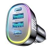 JOYROOM シガーソケット 車載充電器 【QC+PD 120Ｗ 4ポート急速充電】 カーチャージャー 小型カー充電器 スマホ充電器 しがーソケット iPhone Sony Google Sharp Oppo iPad Macbook等各機器対応 LED付 オート電圧測定 スマート識別