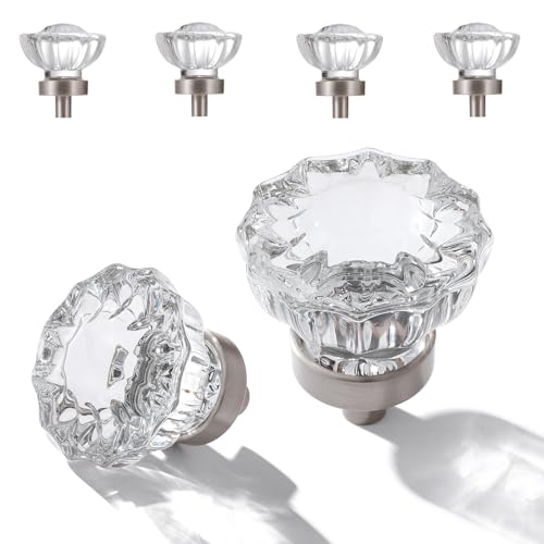 Image of 4 Pack Brushed Nickel Crystal Cabinet Knobs for Drawer,1.5 inch