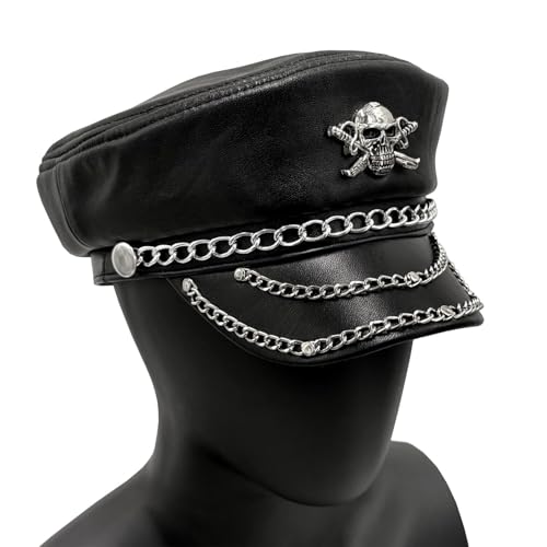 Casquette steampunk rock en cuir véritable clouté d'exception - 6