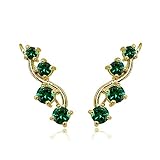 Gold Emerald Earrings for Women Yellow Flashed Sterling Silver Synthetic Gemstone Vine Green Climber Crawlers Prom Bridesmaids Fashion Trendy Summer