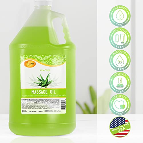 Spa Redi - Massage Oil, Aloe Vera, 128 Oz - Professional Pedicure, Manicure, Full Body Massage Therapy, Made With Almond Oil, Cotton Seed Oil, Sunflower Oil, Avocado Oil, Essential Oils, Vitamin E #TOP7
