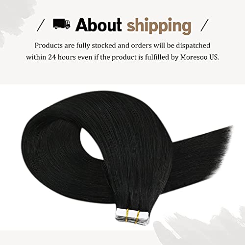 Moresoo Tape In Hair Extensions Black Hair Extensions Tape In Human Hair Seamless Tape In Human Hair Extensions Jet Black Tape In Extensions Real Human Hair 22 Inch #1 40Pcs 100G #TOP4