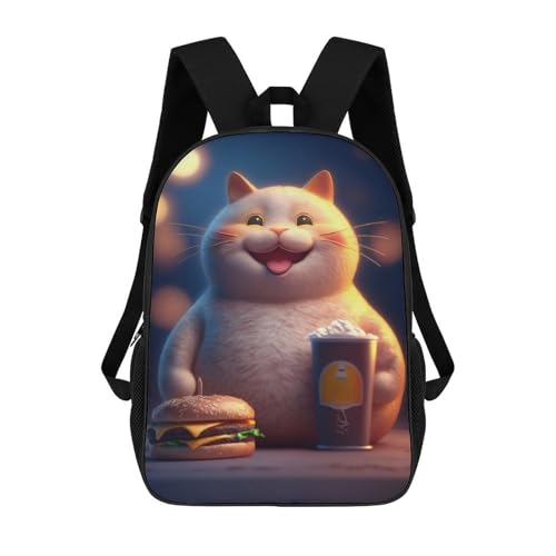 sinyumoney Children's Backpack 3D Maneki Neko Burger Cat Printed Bags Schoolbag Lightweight School Bags Fashion Fun Knapsack Student Daypack for Children 17inch