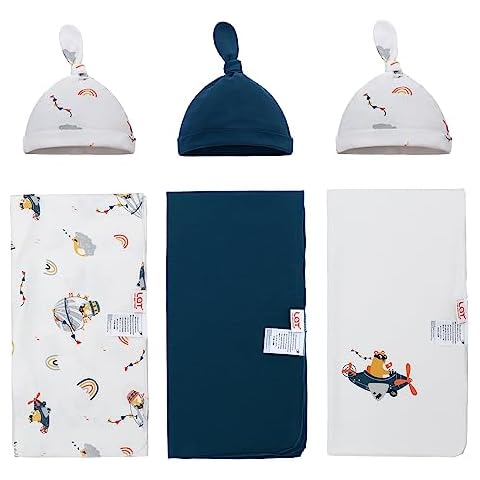 LAT LEE AND TOWN Baby Cotton Swaddle Blankets with Hat Set 3 Pack 0-3 3-6 Months Wearable Blankets Unisex Baby Sleeping Bag (bear) Cover