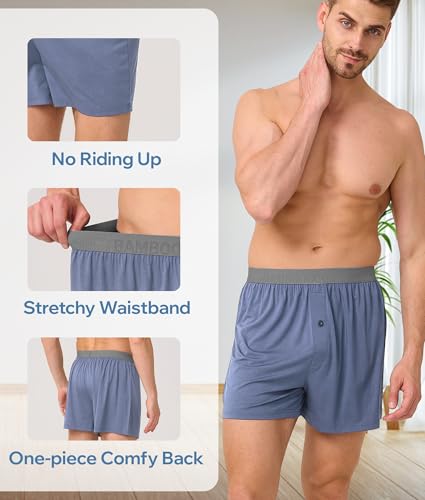 BAMBOO COOL Men's Boxer Shorts 3 Pack,Ice Silk Cooling Underwear with Button Fly,Soft Breathable Loose Fit Boxers4