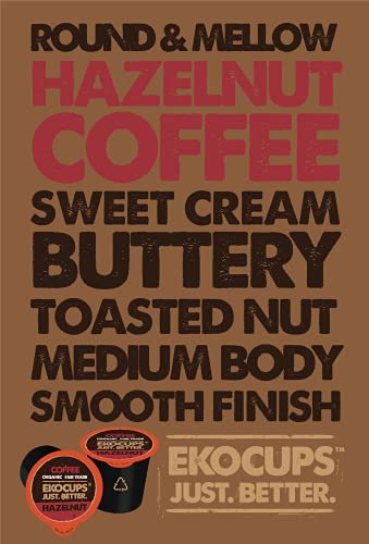 Ekocups Organic Hazelnut Flavored Coffee Pods, Extra 30% More Coffee Per Cup, Artisan Fair Trade Medium Roast, Hazelnut Coffee K Cups For Keurig K Cup Machines, Recyclable Pods, 40 Count #TOP1