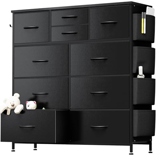 YaFiti 10 Drawer Dresser, Chest of Drawers for Bedroom, PU Dresser with Side Pockets, Hooks, Wooden...