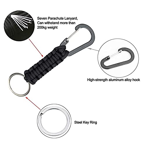 Braveshine Keychain Hook With Paracord Strap 2 Pack Black Metal Key Ring Carabiner Hanger Para Cord D Locking Keyring Clip For Keys, Backpack, Boys, Girls, Men, Women, Camping, Hiking, Travailing #TOP1