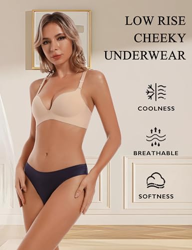 Image of VISSAY Seamless Underwear for Women, No Show Low Rise Cheeky Panties 6 Pack, Laser Cut Breathable Gusset