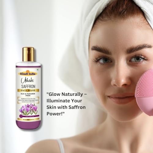 Image of Khadi Saffron Brightening Face Wash 200ml | Brightens & Evens Out Skin Tone | Glowing & Non-Drying | SLS & Paraben Free | All Skin Types | Bright Gel Face Wash for Men & Women