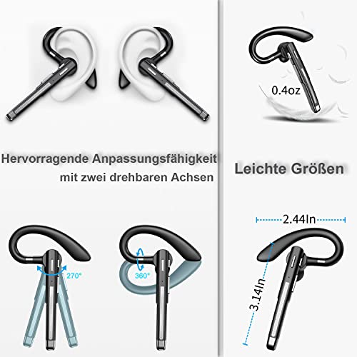 EUQQ Bluetooth headset met microfoon, Bluetooth headset 5.1 met CVC 8.0 Dual Mic 16 Hrs met LED oplaadbox HD handsfree… - Image 6