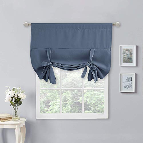 NICETOWN Fashion Thermal Insulated Blackout Curtains, Adjustable Tie Up Neutral Style Curtain for Living Room/Bedroom Window/Thanksgiving (Stone Blue,