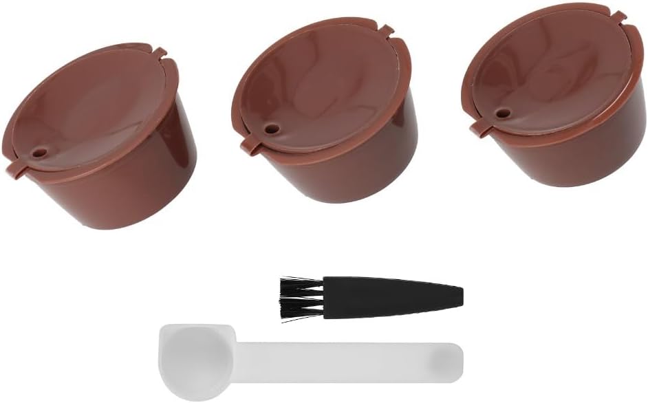 3-Pcs Refillable Coffee Capsule Filter Set with Spoon and Brush Black/Brown 51-100ML Capacity Reusable Coffee Pods(Coffee)