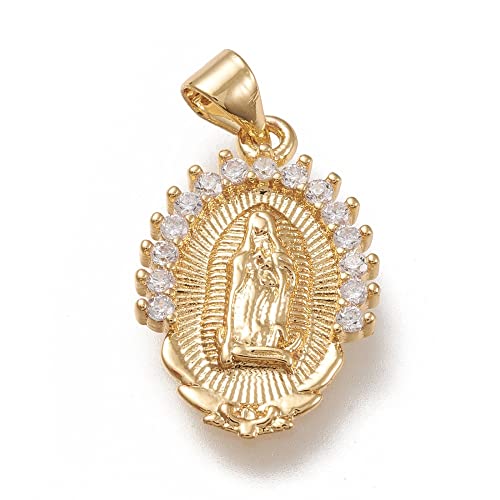 Stiesy 10 Pcs Holy Virgin Mary Charms Bulk 18K Gold Plated Cubic Zirconia Pendant Charms for DIY Rosary Beads Necklace Bracelet Earrings Jewelry Making