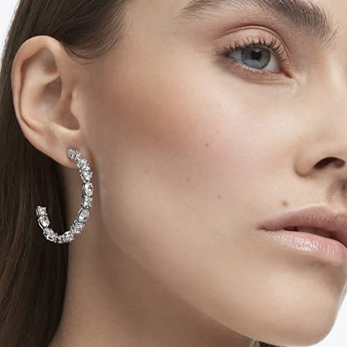 Swarovski Tennis Deluxe Women's Hoop Pierced Earrings With White Crystal In A Rhodium Plated Setting #TOP4