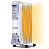 COSTWAY Oil Filled Radiator Heater, 1500W Portable Space Heater with Adjustable Thermostat, 3 Heat Settings, Overheat and Tip-Over Protection, Electric Heater for bedroom, Indoor use
