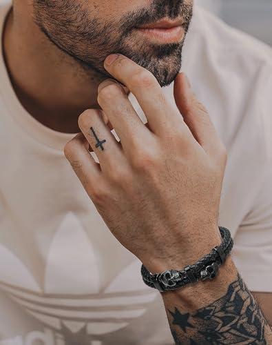 Stainless Steel Double Skull Bracelets - Mens Genuine Leather Punk Skeleton - Cuff Gothic Jewelry4